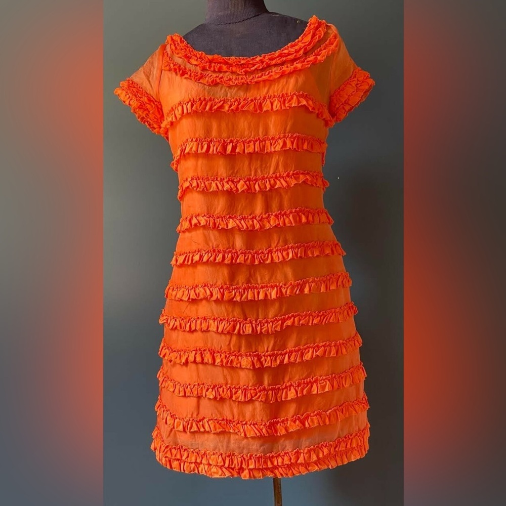 J. Crew Sheer Orange Ruffle Dress